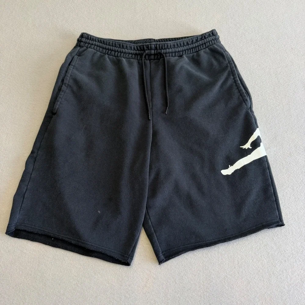 Jordan Jumpman Fleece Shorts Mens Small Black Oversized Logo Raw Hem Athletic